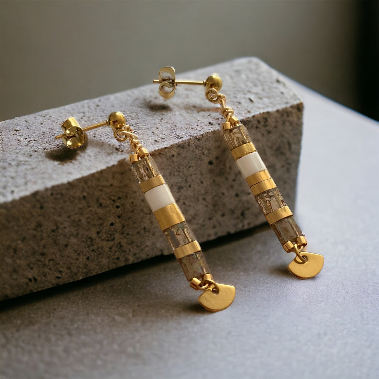 (Copie) Parure Alba , boucles d’oreilles et bracelets Miyuki Tila , perles japonaises et acier inoxydable