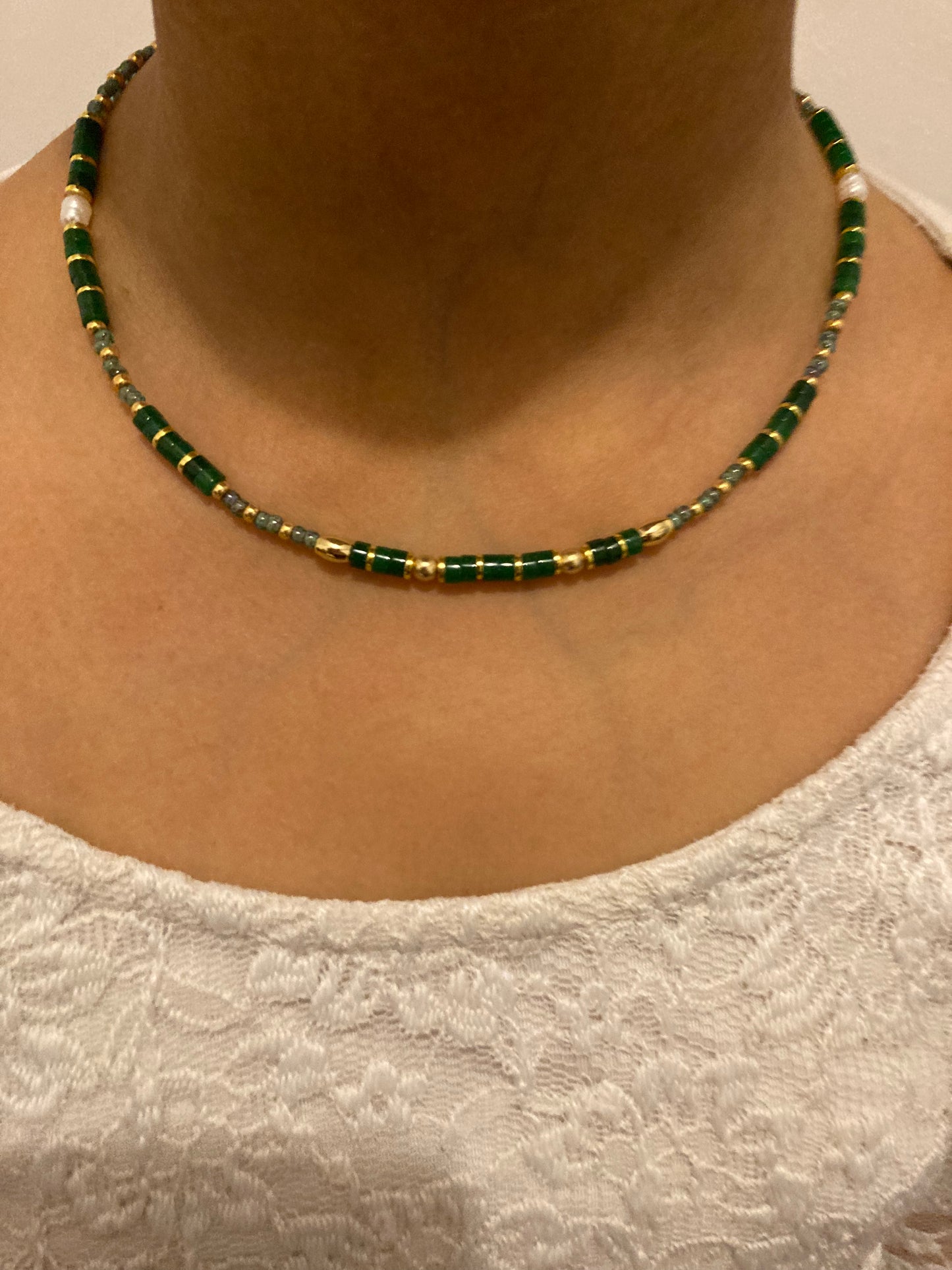 Collier précieux : Agathe , collier de pierres semi précieuses et perles japonaises