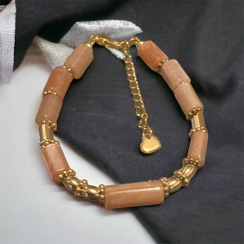 Kostbares Lolita-Armband aus Halbedelsteinen, Sonnenstein und Hämatit