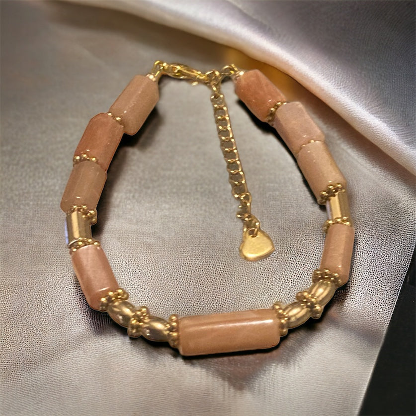 Kostbares Lolita-Armband aus Halbedelsteinen, Sonnenstein und Hämatit