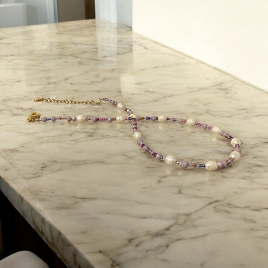 Collier Miyuki : Perla , collier de perles Miyuki , Crystal facettées et perles de culture